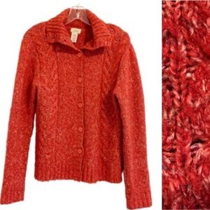 ❤️ LL BEAN Wool Blend Cable Knit Button Up Long Sleeve Collared Cardigan